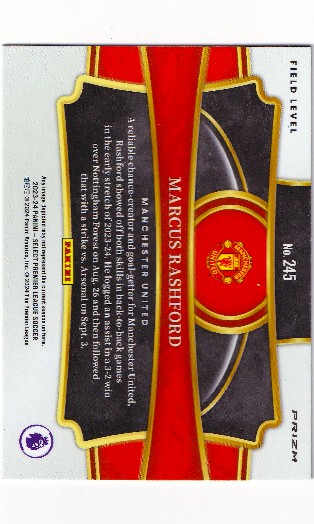 23 Panini Select Soccer - #245 Marcus Rashford (Purple Mojo - Field Level)