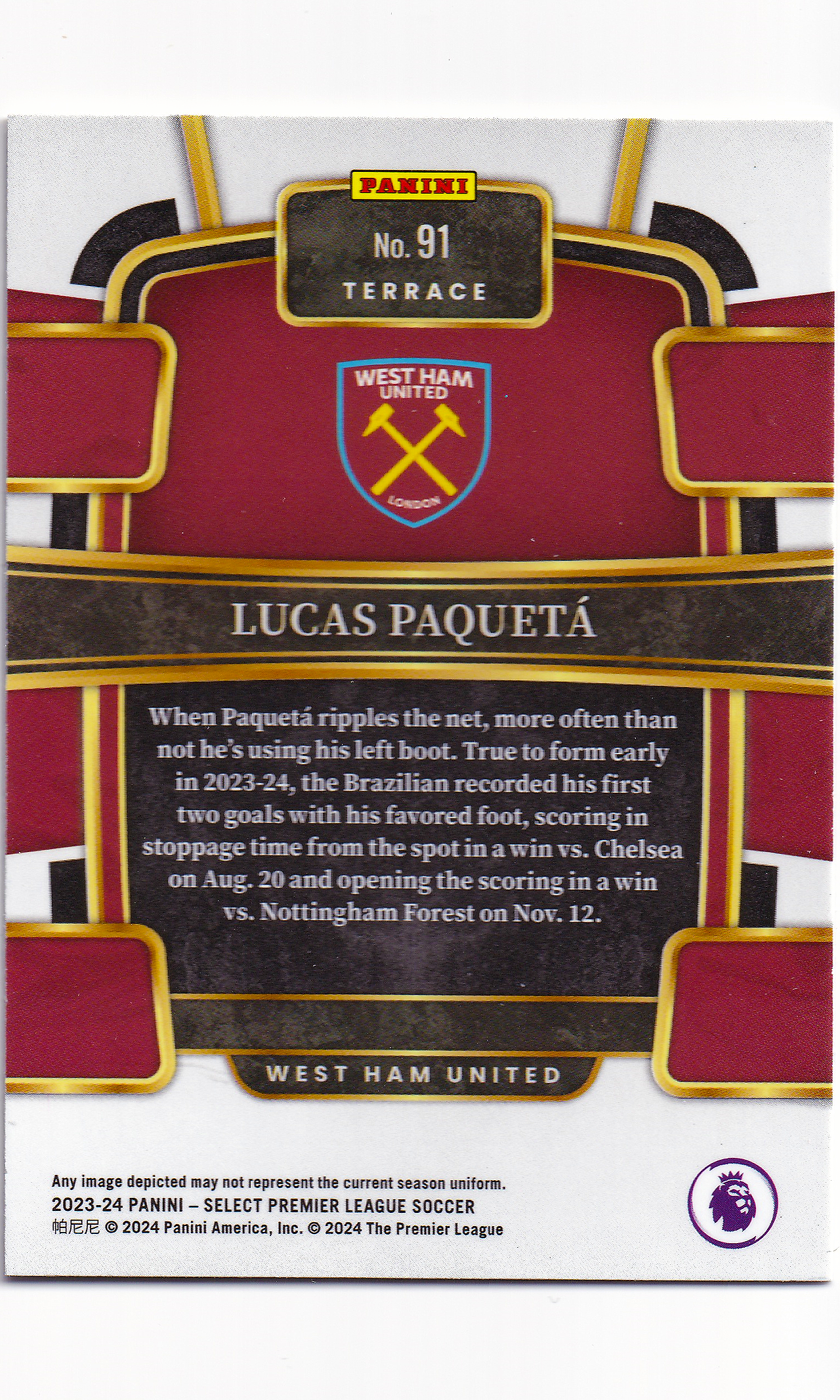 23 Panini Select Soccer - #91 Lucas Paqueta