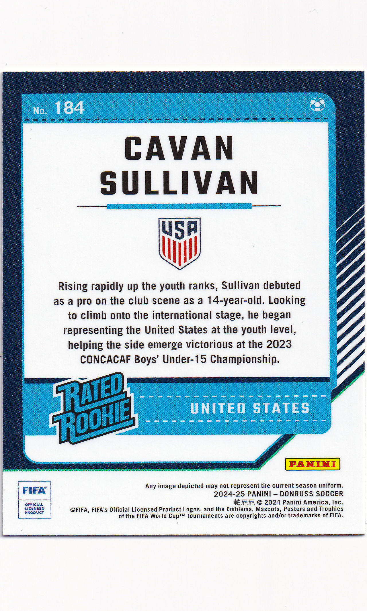 24 Panini Donruss Soccer - #184 Cavan Sullivan (Optic - Rated Rookies)