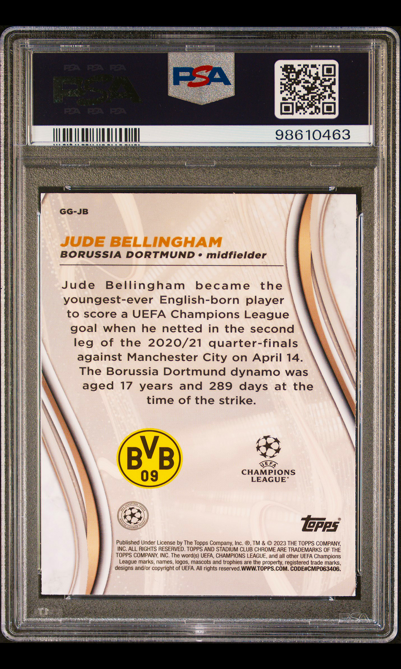 23 Topps Stadium Club Chrome Soccer - #GGJB Jude Bellingham (Glimpses Of Gold - PSA 10)