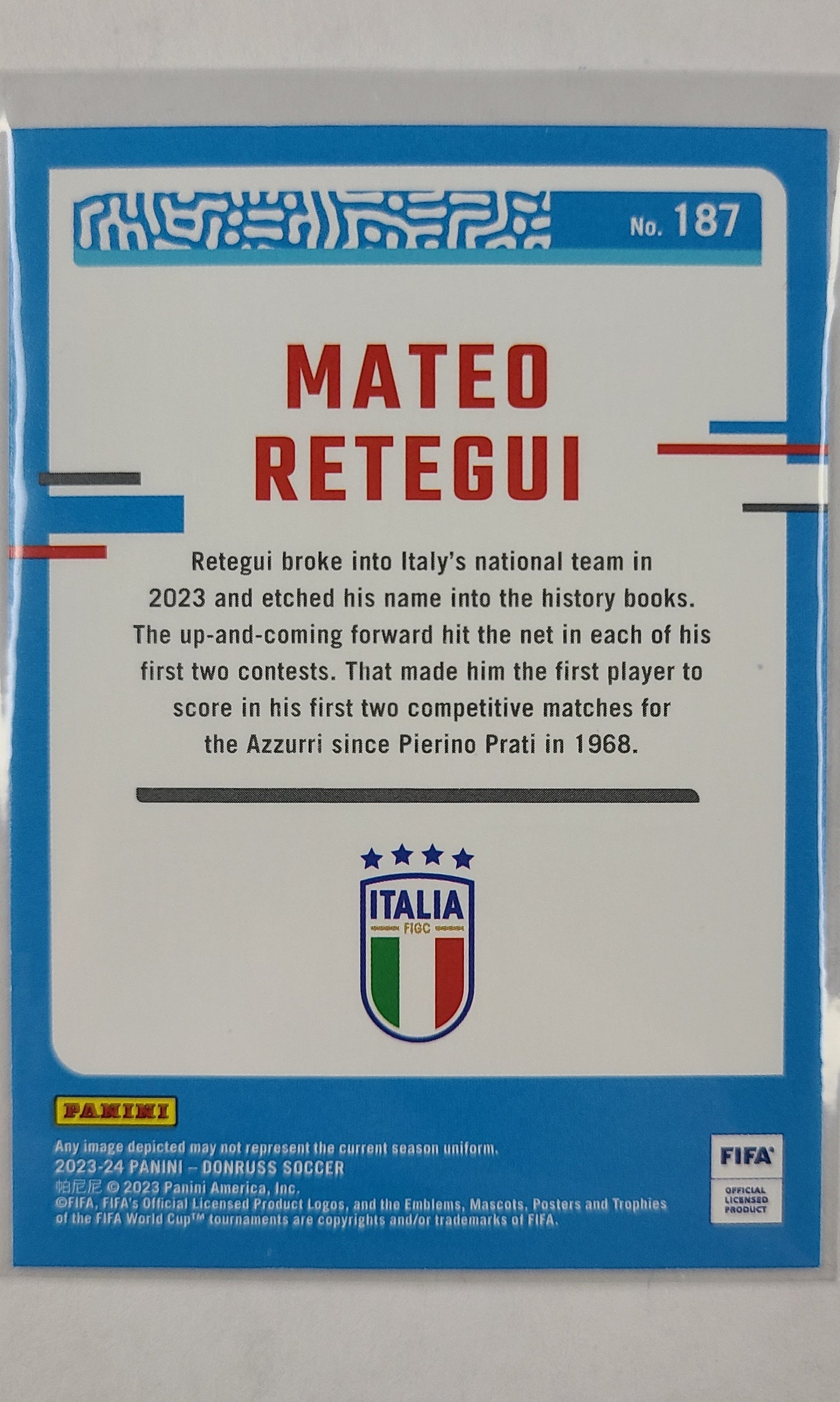 23 Panini Donruss Soccer (Rated Rookie) - #187 Mateo Retegui