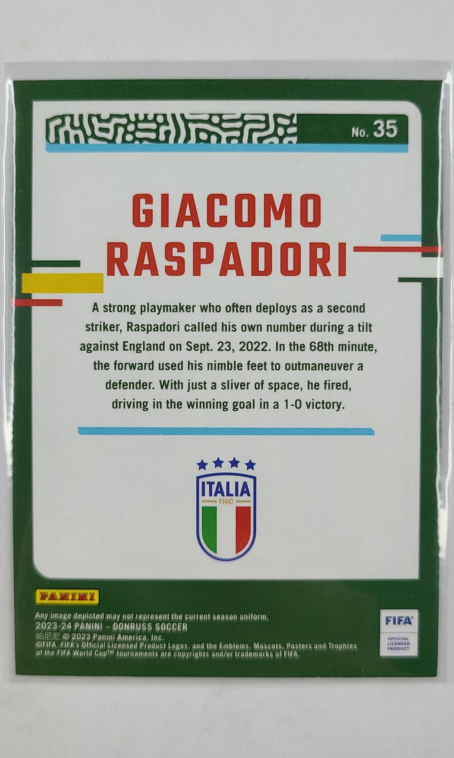 23 Panini Donruss Soccer - #35 Giacomo Raspadori (Cubic)