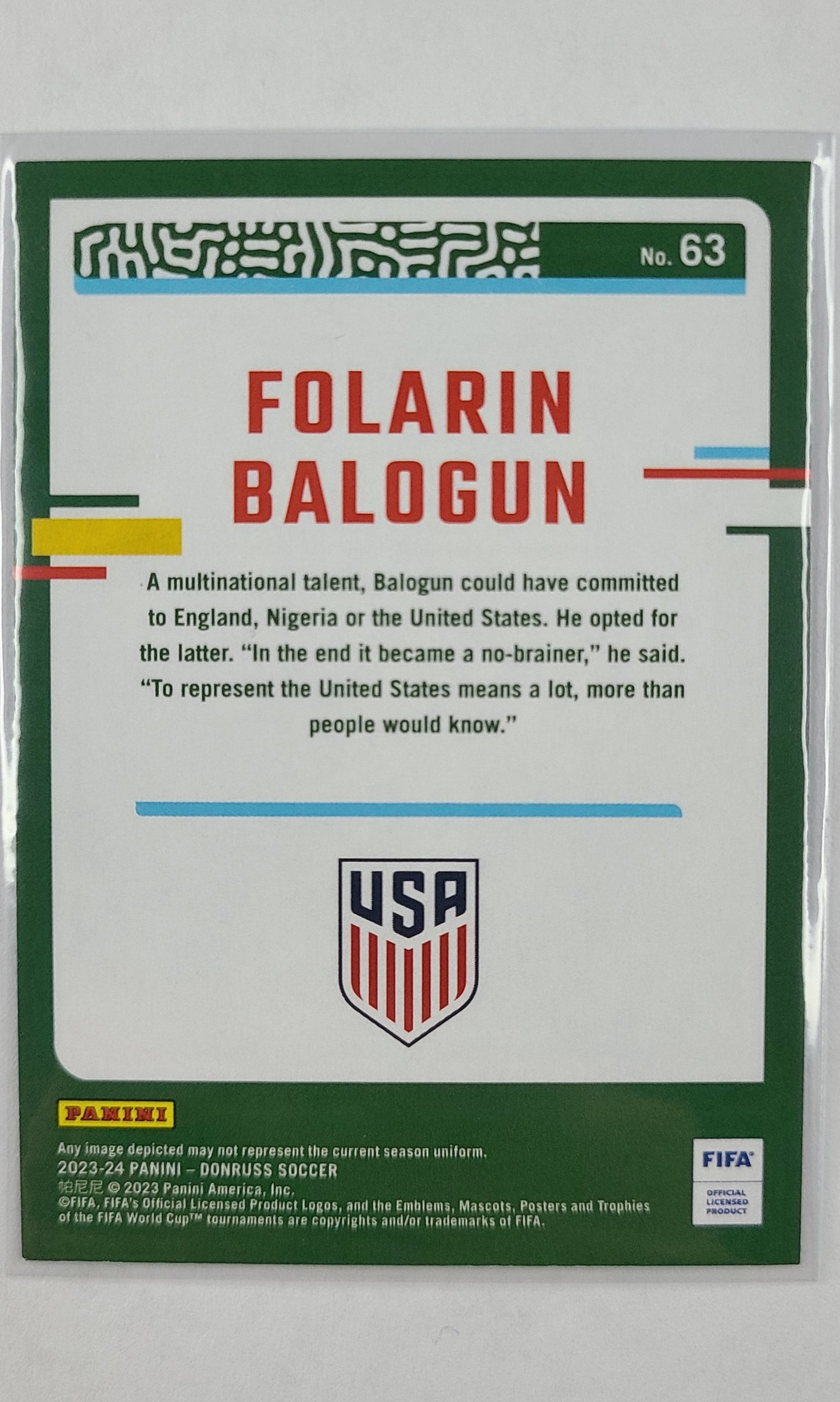 23 Panini Donruss Soccer - #63 Folarin Balogun (Cubic)