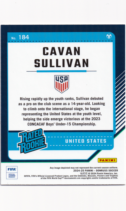 24 Panini Donruss Soccer - #184 Cavan Sullivan (Optic - Rated Rookies)