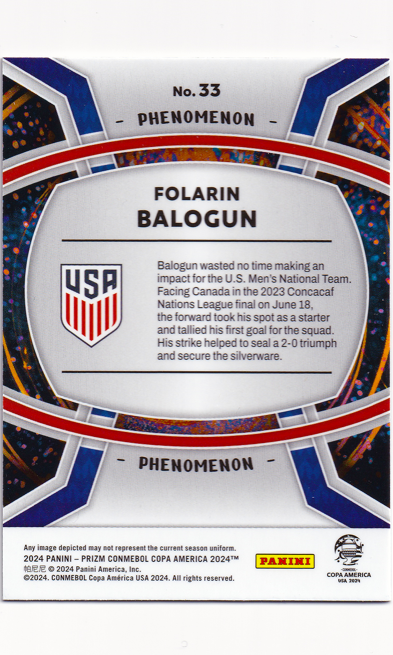 24 Panini Prizm Copa America Soccer - #33 Folarin Balogun (Phenomenon)