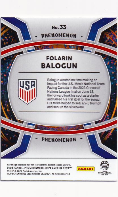 24 Panini Prizm Copa America Soccer - #33 Folarin Balogun (Phenomenon)