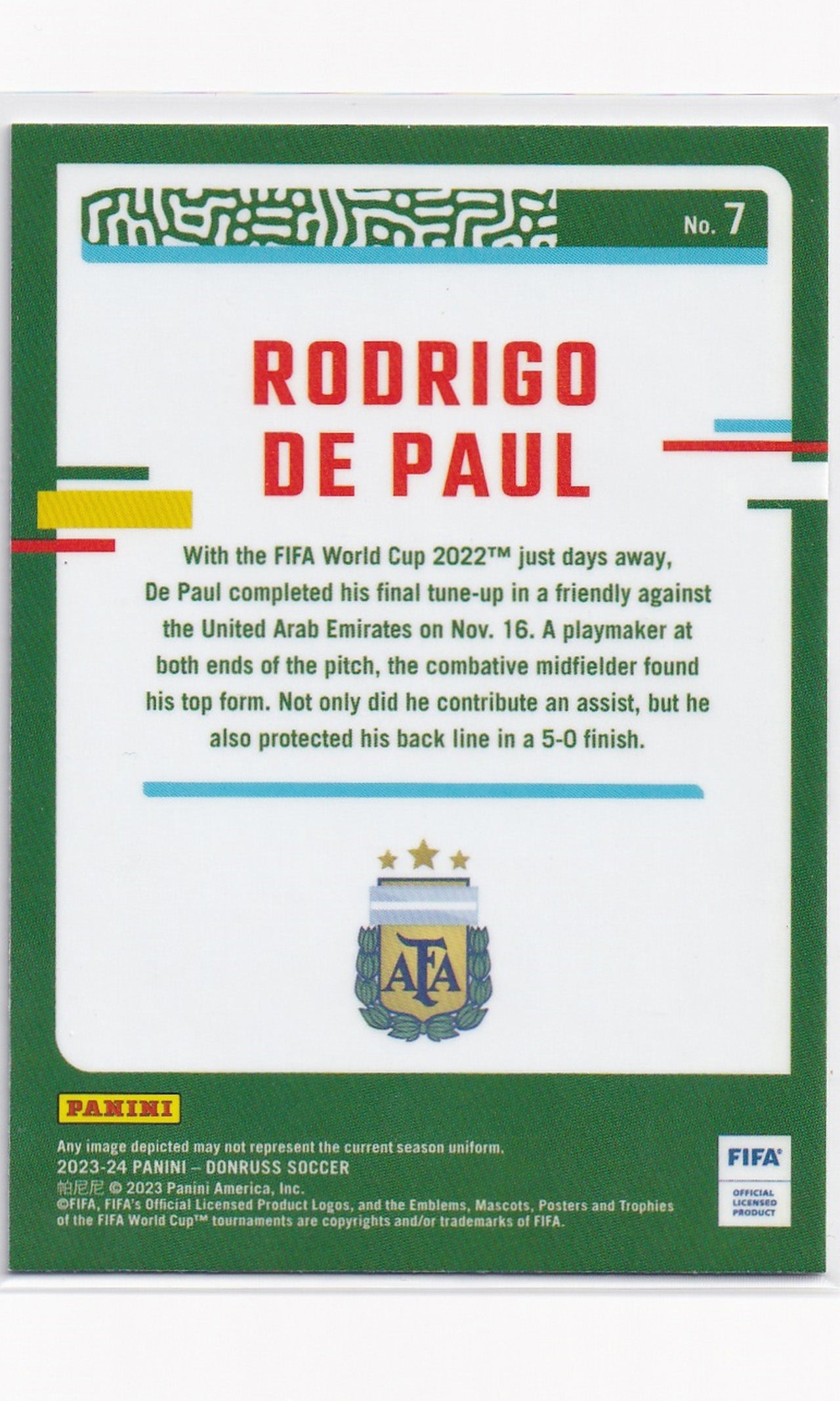 23 Panini Donruss Soccer - #7 Rodrigo De Paul