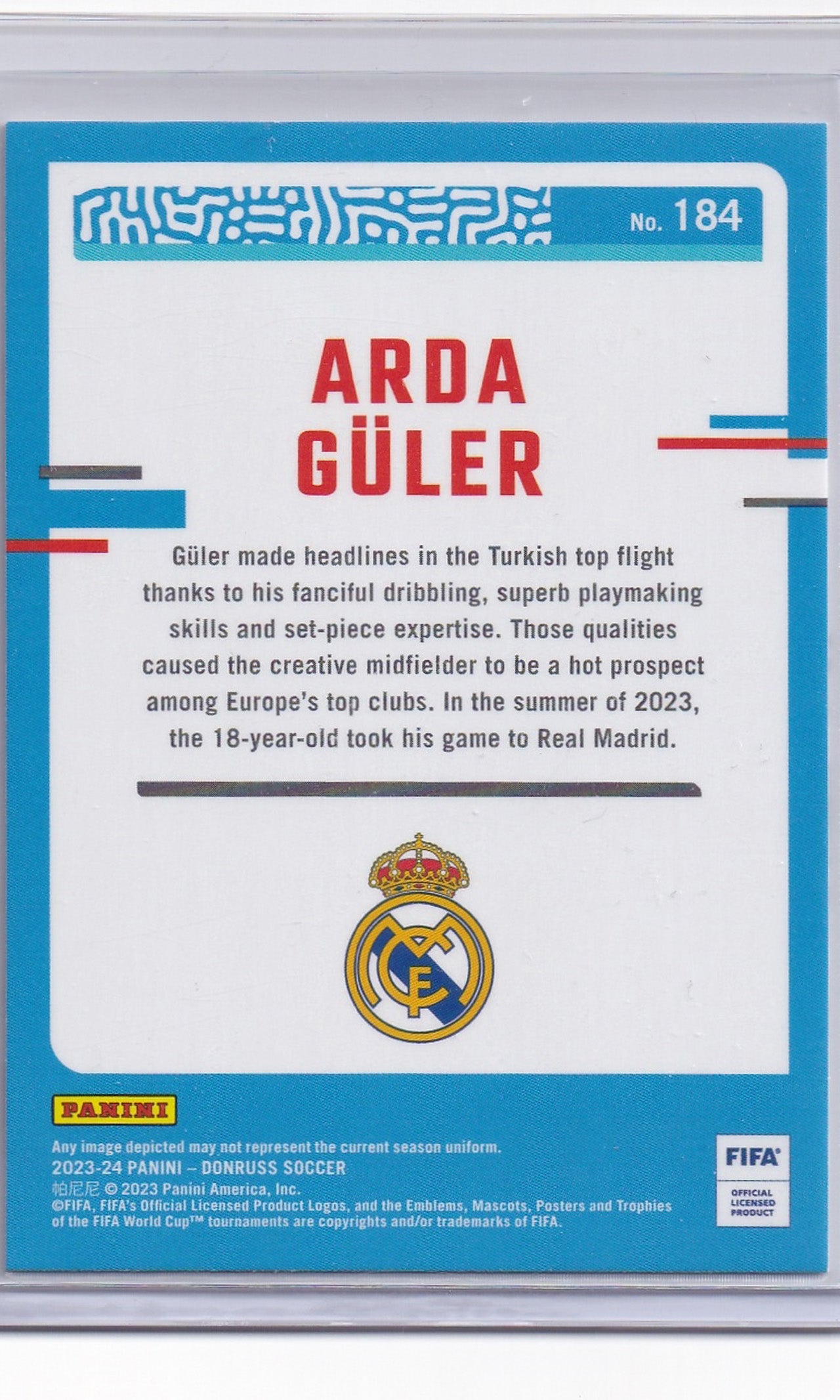 23 Panini Donruss Soccer (Rated Rookie) - #184 Arda Guler