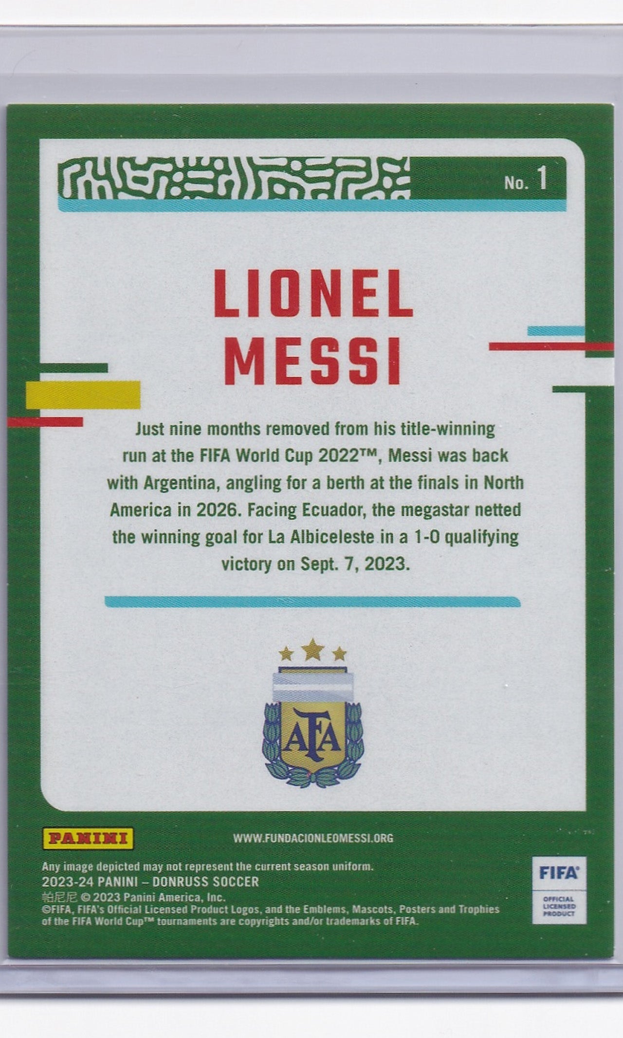 23 Panini Donruss Soccer - #1 Lionel Messi