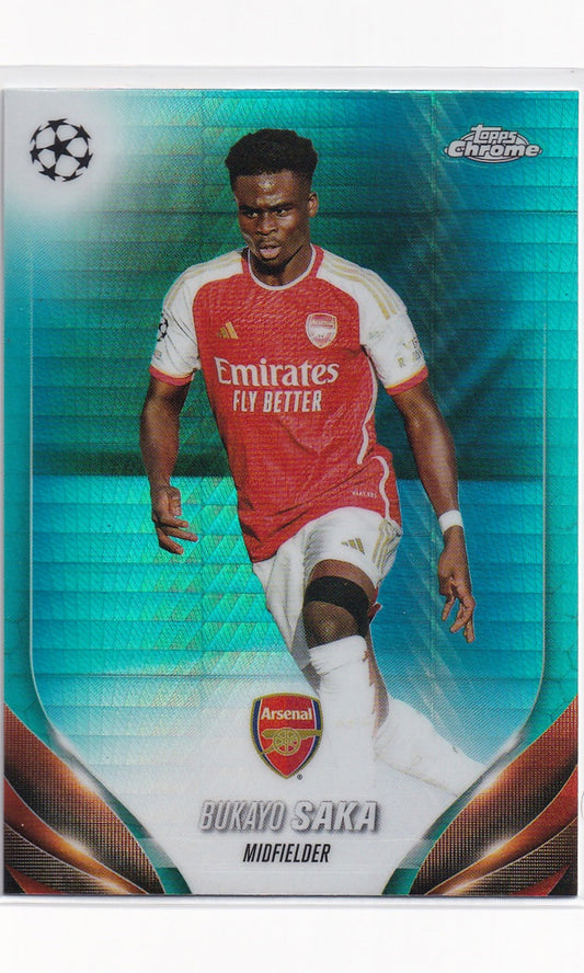 23 Topps Chrome Soccer - #148 Bukayo Saka (Aqua Prism Refractor)