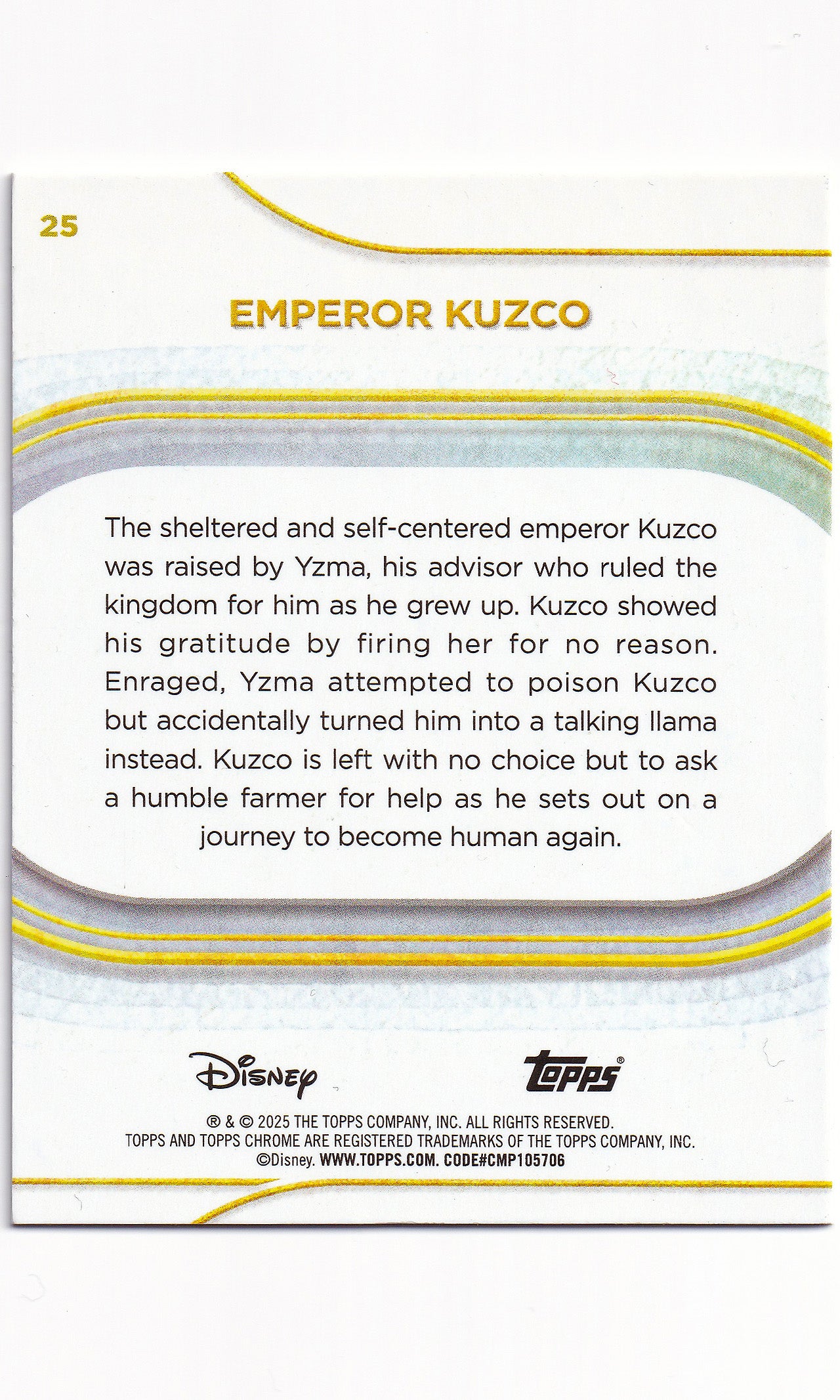 Topps Disney Chrome - #25 Emperor Kusco (Yellow Diamonds)