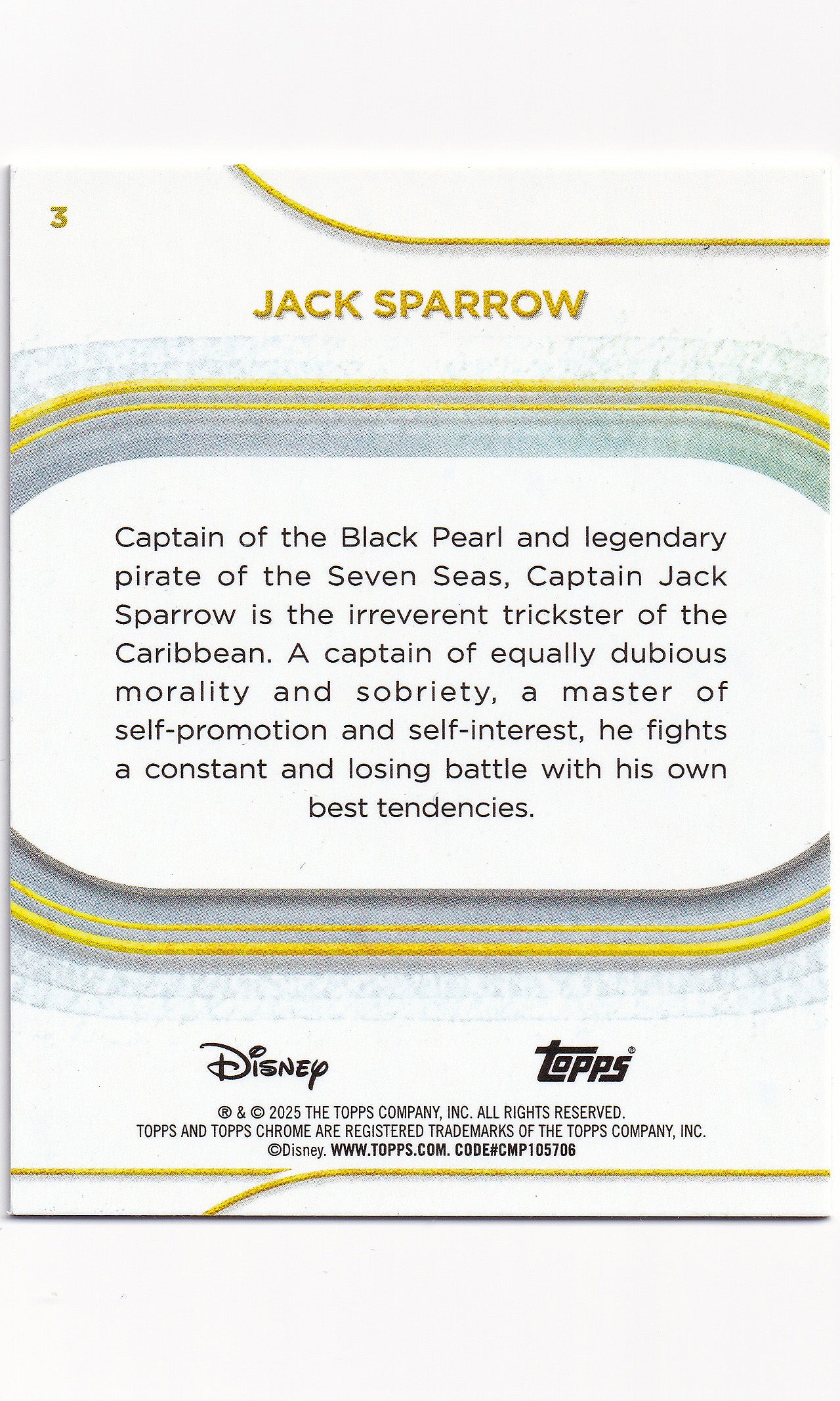 Topps Disney Chrome - #3 Jack Sparrow (Yellow Diamonds)